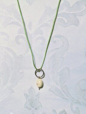 Unique Ivory Coloured Bead One-of-a-kind Necklace with Lime Green Cotton  Cord